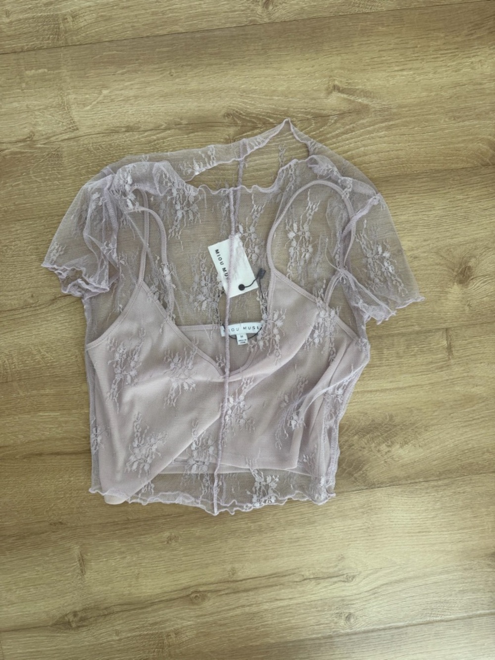 Motel Rocks Lilac Lace Crop Top with Slip
